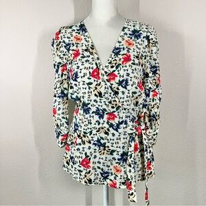 BA&SH Floral Wrap Blouse Puff Sleeve Lightweight Spring Office Work Vacation M